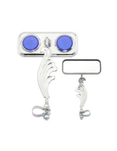 Rectangle Wing Mirror Chrome Left Blue Reflectors.